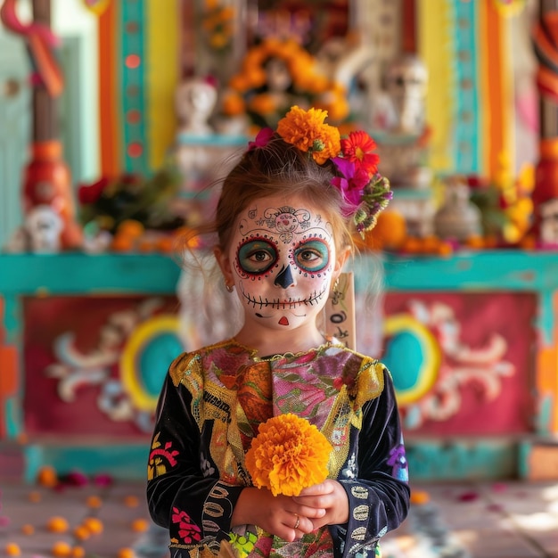 Photo colorful celebrations of life day of the dead altar offerings and sugar skulls