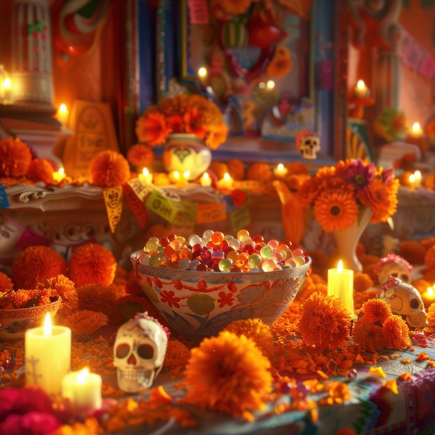 Colorful Celebrations of Life Day of the Dead Altar Offerings and Sugar Skulls