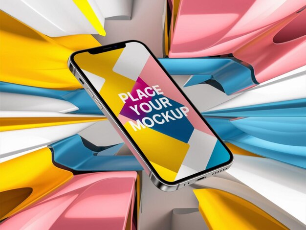 Photo a colorful cell phone with a colorful background with a place for place your head