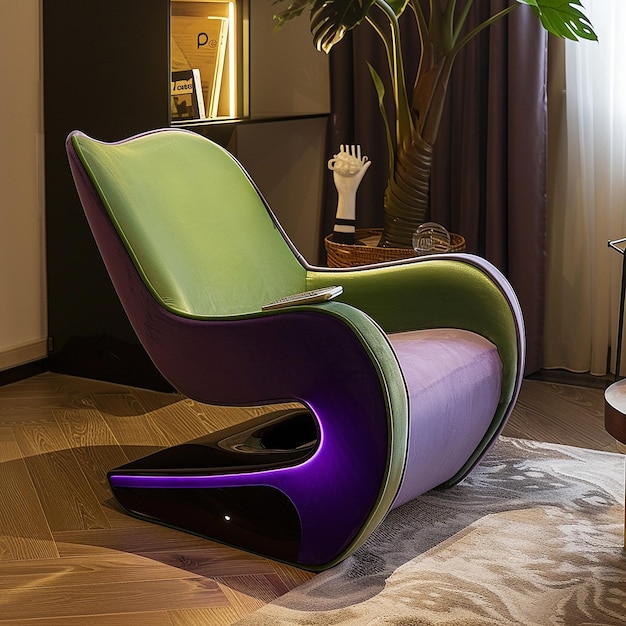 Photo a colorful chair with a purple seat sits in a living room