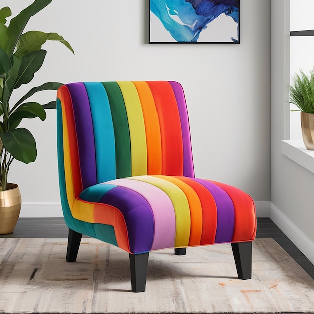 Photo a colorful chair with a rainbow colored seat sits in a room