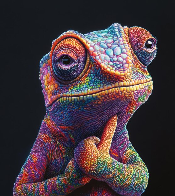 Colorful chameleon on a black background Closeup