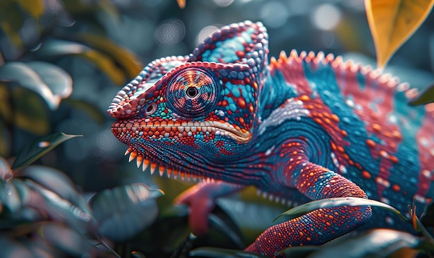 A colorful chameleon camouflaged among green foliage Generate Ai