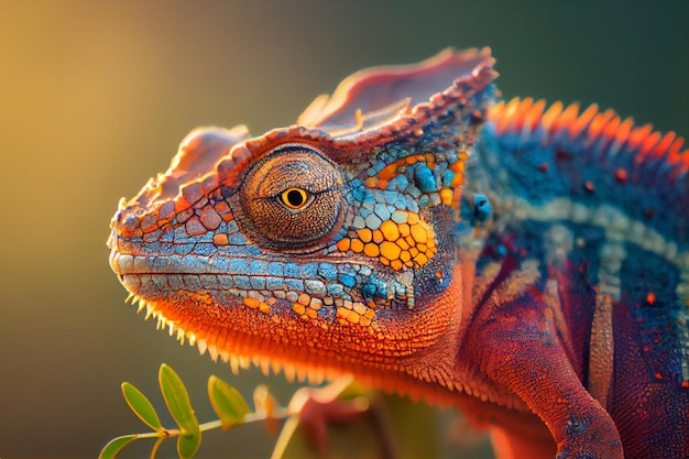 A colorful chameleon is sitting on a branch