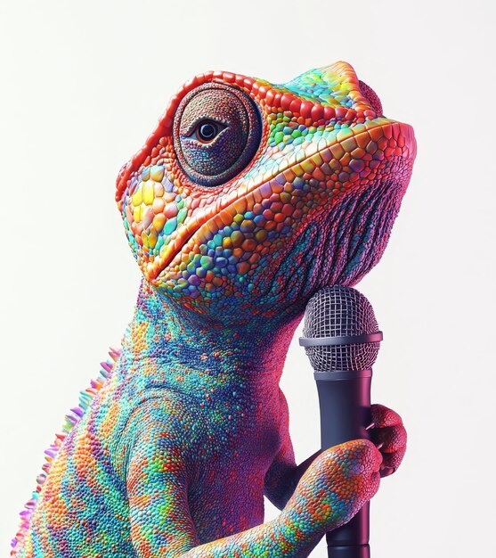 a colorful chameleon microphone is in front of a microphone