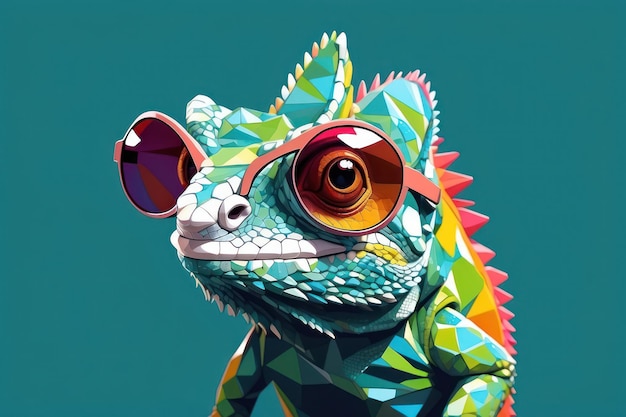 Colorful chameleon wearing sunglasses showcasing playful vibrant stylish and modern design