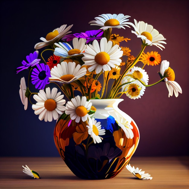 Colorful chamomile flowers in a flower vasegenerative ai