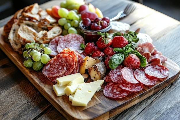 Photo colorful charcuterie board fresh fruits cheeses entertaining