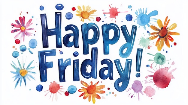 Photo colorful and cheerful handlettered happy friday with vibrant background