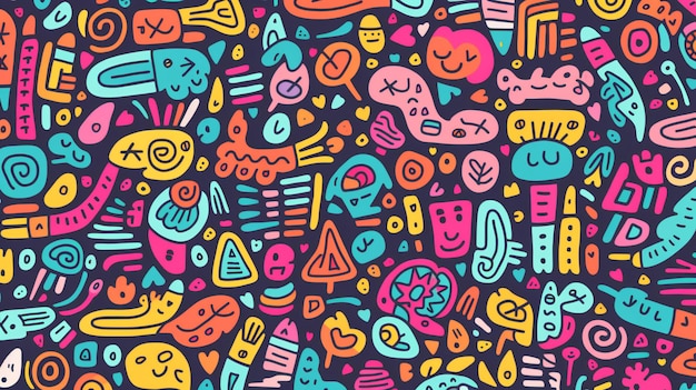 Colorful children's pencil doodle seamless pattern