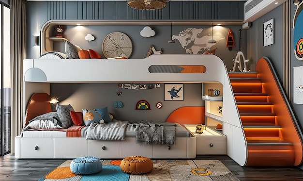 Colorful Childrens Bedroom with Nautical Theme Generate AI