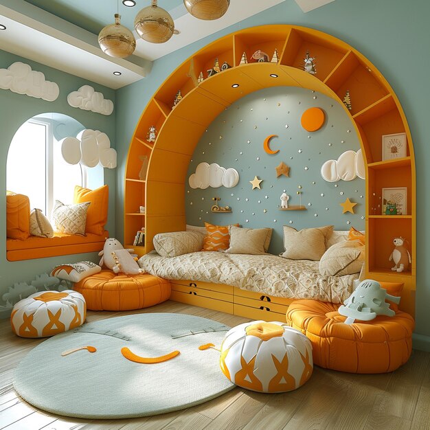 Photo colorful childrens bedroom