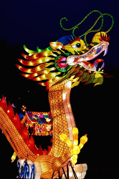 Colorful Chinese lantern in the form of a head traditional legendary Chinese dragon Lun for the Lantern Festival at Chinese New Year