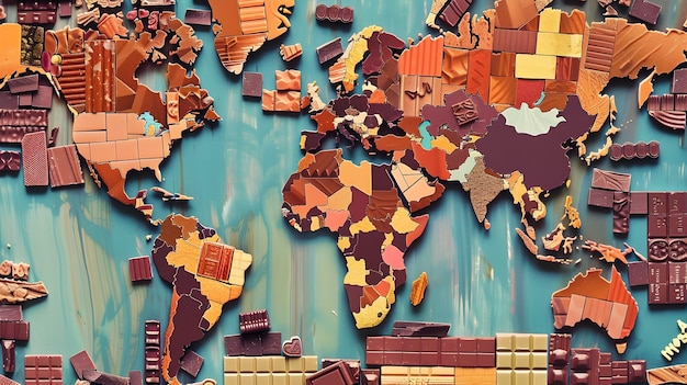 Colorful Chocolate Bar World Map Celebrating Global Chocolate Indulgence