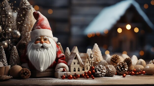 Colorful Christmas background with Santa Claus and Christmas toys