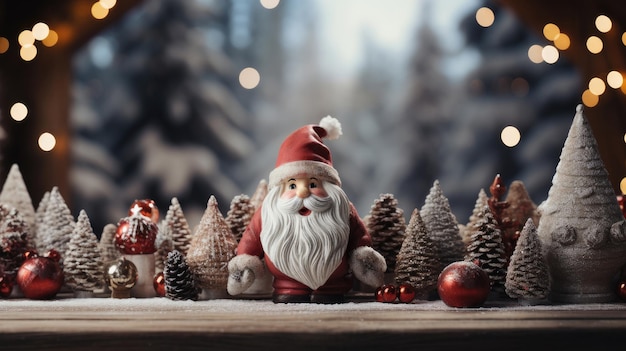 Colorful Christmas background with Santa Claus and Christmas toys