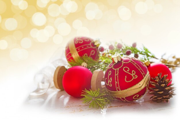 Colorful christmas decorations with bokeh background