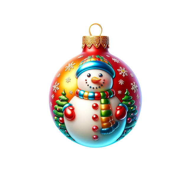 Colorful Christmas ornament with a cheerful snowman decorated with festive elements