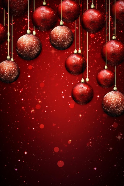 Colorful christmas red ball with a reddish background hanging from the top