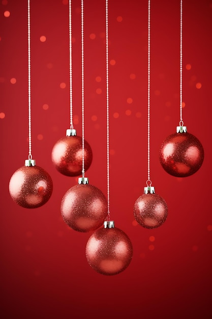 Colorful christmas red ball with a reddish background hanging from the top