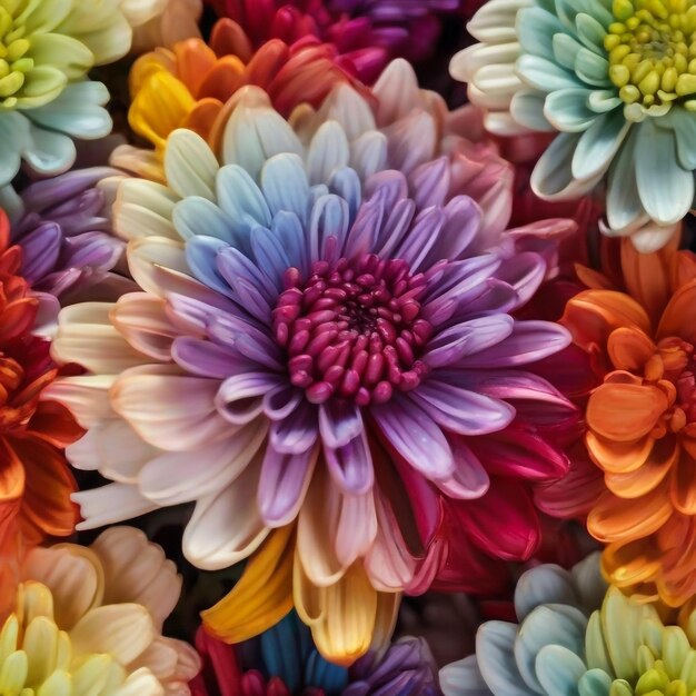 Colorful chrysanthemum flower macro shot Chrysanthemum rainbow flower background