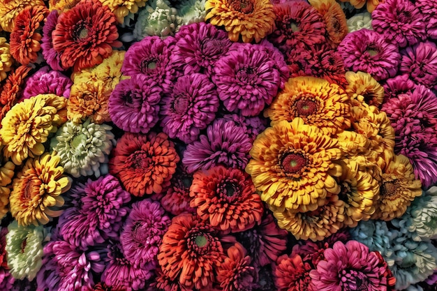 Colorful chrysanthemum flowers as background top view