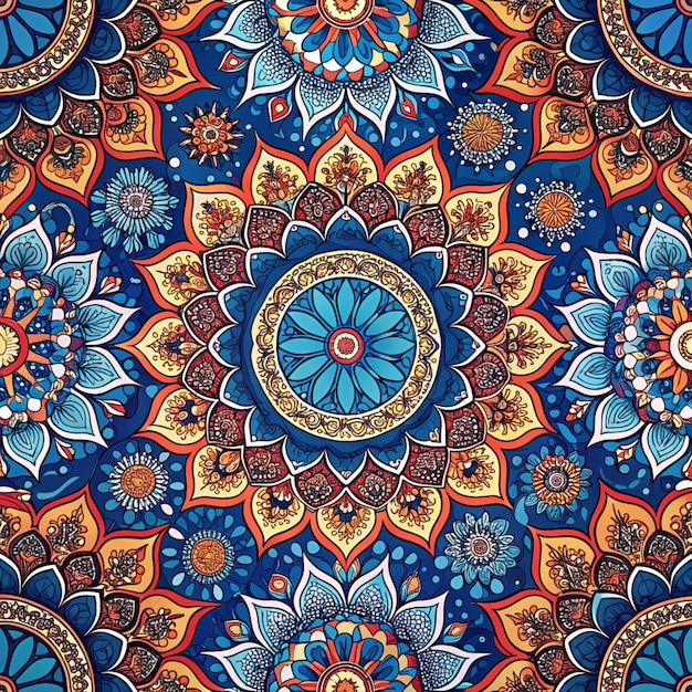 Colorful circle flower mandalas seamless pattern i Colorful circle flower mandalas ornate seamless