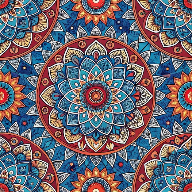 Colorful circle flower mandalas seamless pattern i Colorful circle flower mandalas ornate seamless