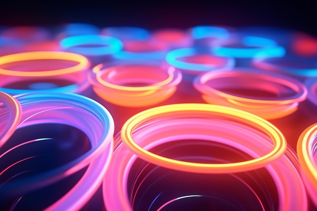 A colorful circle of lights is lit up in a dark room.