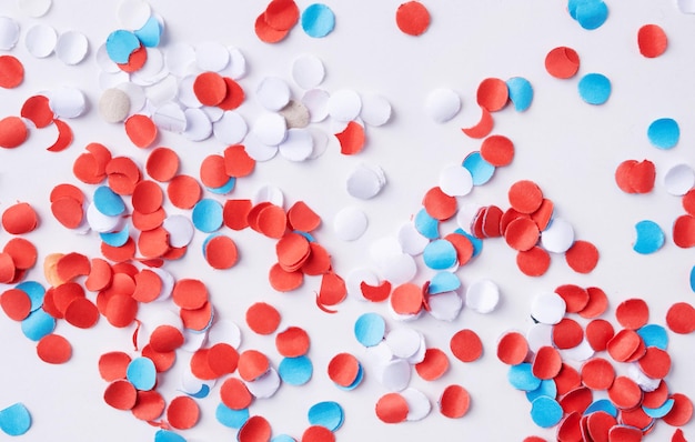 Colorful circle shape confetti from shredded paper decorations for fourth july