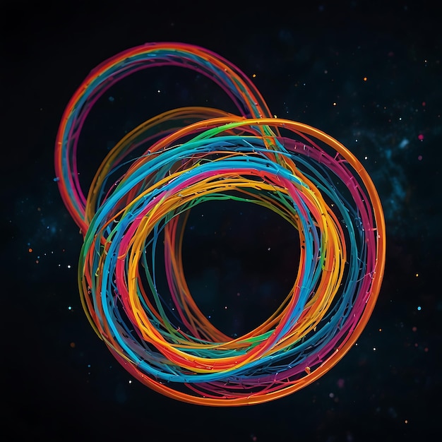 a colorful circle of spirals with colored lines on a black background