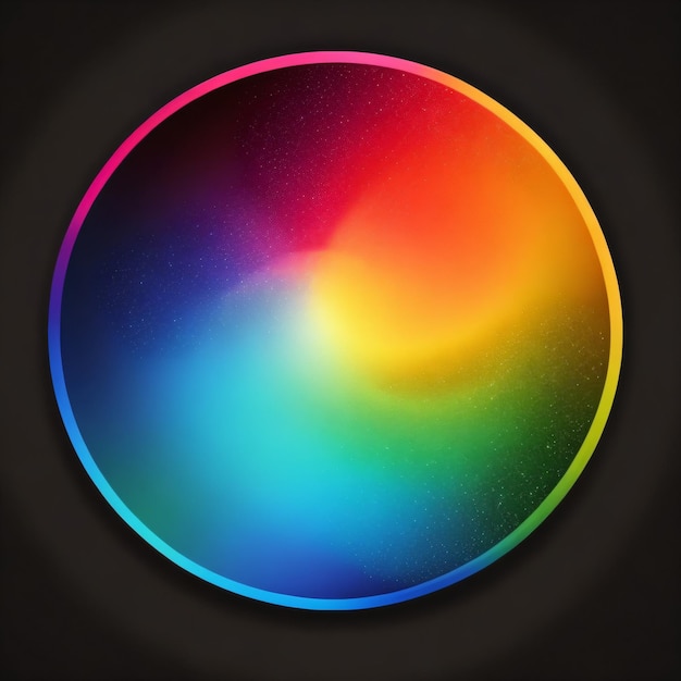 A colorful circle with a dark background and a light in the middle.