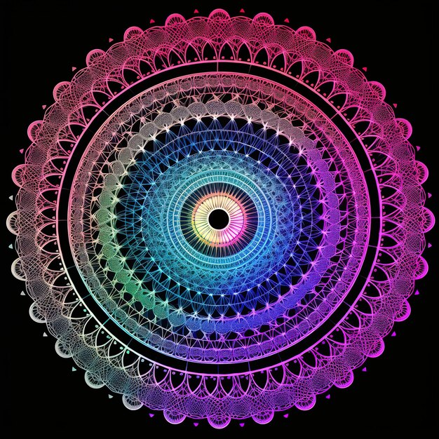 A colorful circle with a rainbow colored design