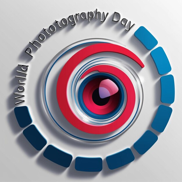 Photo a colorful circle with a red and blue design with the words photography day in the center