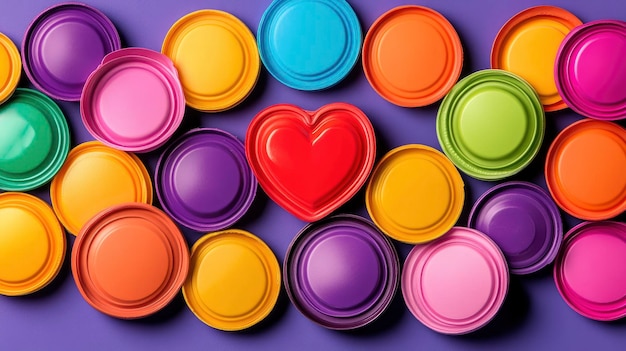 Colorful Circles and a Heart on Purple Background