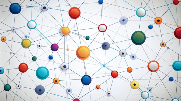 Colorful Circles Interconnected in a Complex Network Abstract Background Design