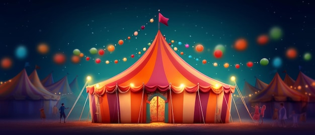 Colorful circus tent with lights and lamps Generative AI