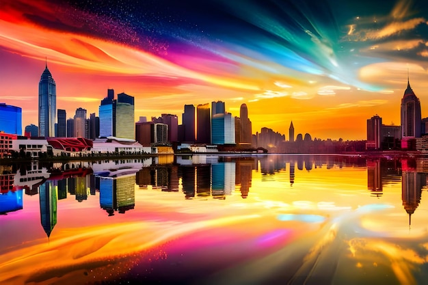 Colorful city skyline at sunset Generative ai