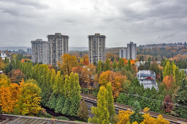 Colorful cityscape on autum season in Burnaby BC Canada