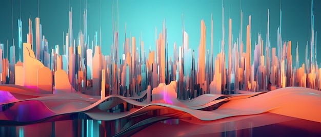 A colorful cityscape with a blue background and the word city on it.