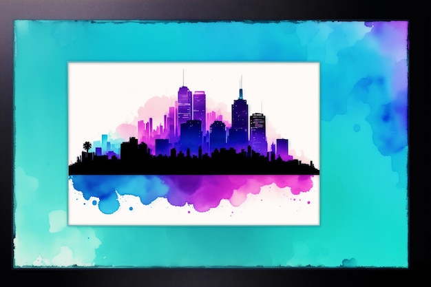 Photo a colorful cityscape with a blue and purple background.