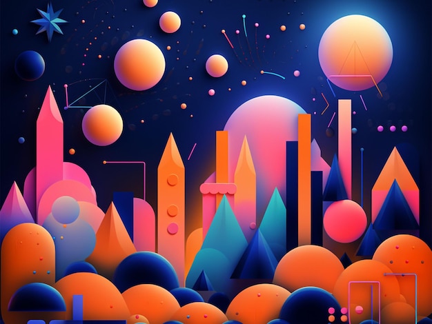 a colorful cityscape with a colorful city in the background