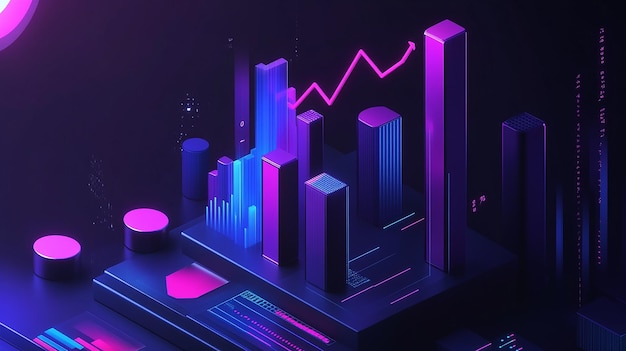 a colorful cityscape with a purple background and a cityscape in the background