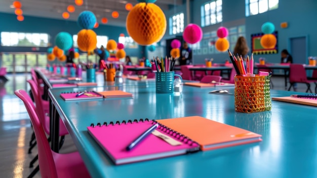 Photo colorful classroom with notebooks and vibrant decor