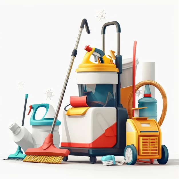 Photo a colorful cleaning machine with a mop and a mop in the background