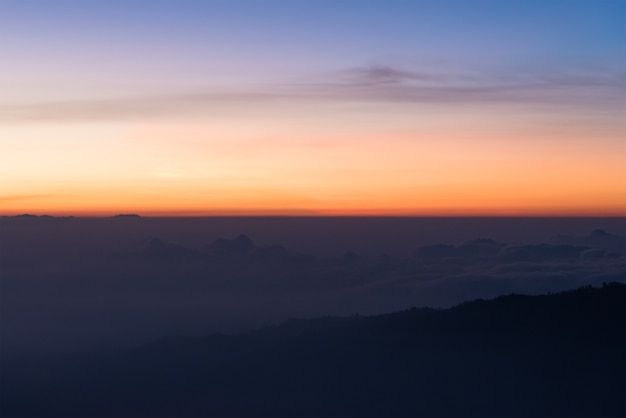 Colorful of clear sky and mountain in the morning.