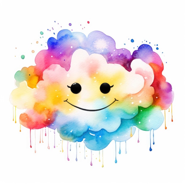 Colorful Clip Art Watercolor Smiley Face Emoji