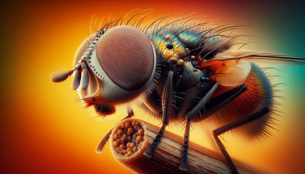 A colorful closeup photograph of a fly with intricate details