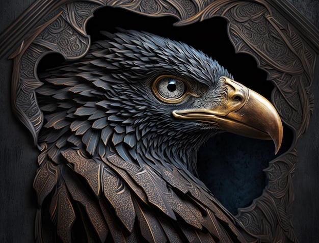 Colorful Closeup portrait of evil raven crow with oriental ornament elements Halloween background Generative AI technology