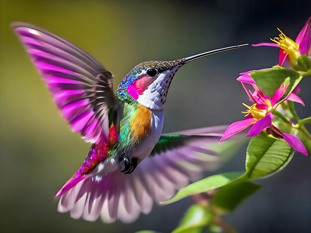 Colorful closeup Shot of Flying Hummingbird Nature Beauty